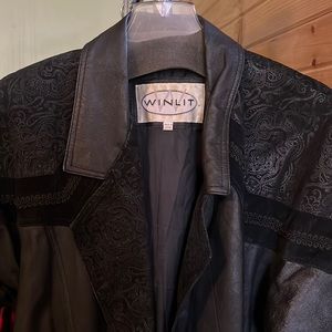 Winlit Black leather Vintage long coat size Medium